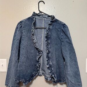 Ruffled Denim Jacket - Blue